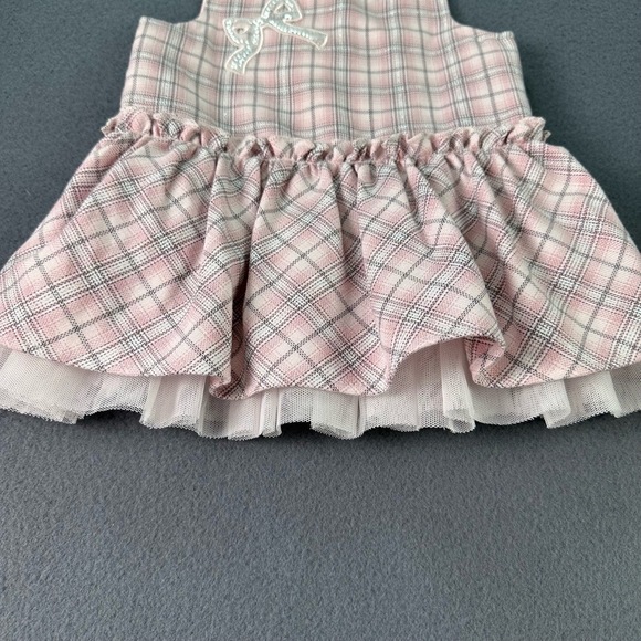 🌸3/$15🌸 WENDY BELLISSIMO Pink Grey Plaid Rhinestone Bow Ruffled Hem Dress 6-9m - Picture 5 of 11